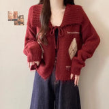 Atmosphere Feels Small Korean Linge Collar With Sweater Women Winter Lazy Wind Loose Soft Knitted Open