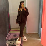 Autumn New Sea Horse Hair Sling Knitted Skirt + Jacket Two Sets Of Women | Slimming Comfortable Temperament