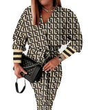 Independent Station Autumn Printed V-Collar Stylish Long-Sleeved