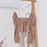Bow Collar Long Sleeve Shirt Short Umbilly Pure Lust Wind Shoulder Coat