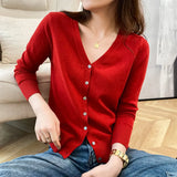 Zingj New Spring And Fall Thin Knit Women's Cardigan Long Sleeve V Neck Short Sweater Small Shawl Coat Jacket-Outfit