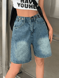 Vintage Washed Blue Cropped Denim Shorts- Outfit
