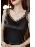 Top Women 2023 Summer Women Clothing Satin Lace V-Neck Sexy Blouse Solid Camisole Women Tops Vest White Crop Top Halter