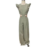 Zingj New 2024 Summer Round Collar Flounce Jumpsuit-Outfit