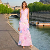 Elegant Tea Break Dress Autumn And Winter 2025 New Slings Print Back Repair Lotus Leaf-Side Dress Female