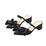 half slippers women wear 2019 new Baotou fashion bow High-heeled and lazy Muller