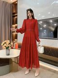 New V-Neck Single-Drenchee Chiffon French Retro Dress Thin A-Character Long Dress Women's Bubble