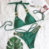 Zingj New Bikini Sexy Crystal Diamond Bandage Solid Color Split Women's Swimsuit