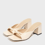 Engaged Lady High-Heeled Muller Bow Mirror-Faced Crocodile Pattern Sexy Toe Square Comfortable Coarse
