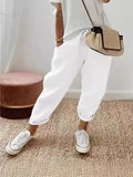 Women Cotton Tample Waist Nine Trousers Casual Women's