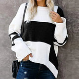 And Winter New Striped Retro Street Sweater Bumping Round Collar Knitting