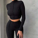2025 Spring Women's New Fashion Set Reverse Design High Waist Solid Color Two