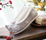 Zingj Shoes Hanfu Shoes Single Shoes / Cotton Shoes Blue Wave Ancient Costume Lotus Embroidered Cloth Shoes Girl Head