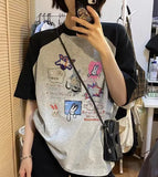 Cartoon Print Raglan Short Sleeve TeeOutfit