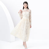 Suit Female Magenta Elegant Lantern Sleeve Embroidered Mesh Shirt High Waist Swing Half Body Skirt Spring Dress Two