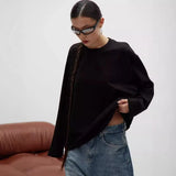 Fine Comb Cotton Solid Long-Sleeved T-Shirt Women Hot Loose Leisure Collar Top High