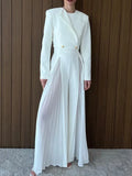 Zingj Casual Suit Female 2024 Summer New Long Sleeve Short Suit Coat Mesh Open Fork Wide Leg