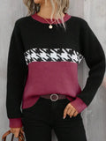 Women's Spring And Autumn Claming Collusion Collusion Collider Round Collar Sweater Fashion Geometric