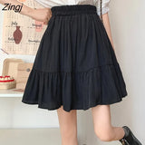 Women Solid Korean Style Folds Streetwear High Elastic Waist All-match Summer Student Ladies Simple Causal Юбка