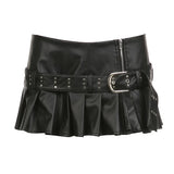 Babes Rivet Belt Open Leather Skirt 2025 Fashion Street Sexy Low-Rise A-Word Version Of 100-Folded