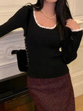 Contrast Color Trim Slim Long Sleeve Knit- Outfit