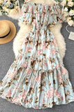 Floral Chiffon Midi Dress Women Sexy Slash Neck Ruffle Short Sleeve A-line Printed Vacation Beach Vestidos Robe