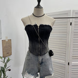 Shooting 2025 Spring And Summer New Trend Hair Edge Gradient Design Brush Denim Zipper Shirt Vest