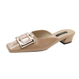 Women's Shoes Baotou Half Slippers Women Wear 2025 New Summer Korean Version Of The Thick Heel Cool Drag Square Muller