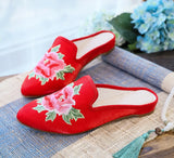 Zingj Tip Fashion Collocation Cheongsam Peony Embroidered Cloth Slippers Women Shoes Cloth