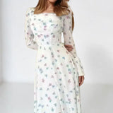 Summer Women's Temperament Elegant Broken Flower Fold Fairy Waist Horn Sleeves Floating