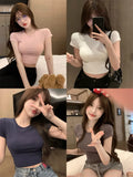 Zingj Desire Wind T-Shirt Female Sweet Hot Girl Short Slim Sexy Bottom Shirt 2023 Summer Slim Slim Short-Sleeved