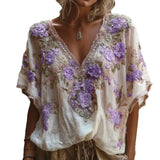 3D Printed Autumn Temperament Elegant New Imitation Of The Shoulder Short-Sleeved Top