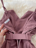 Sexy Women Romper Female Red/Orange/Black Sleeveless High Waist V-Neck Wide Leg Playsuit With Sashes New Fashion