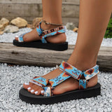 New Fashion Flat Beach Sandals Women's Thick-Soled Magic Stick National Wind Toe Women's