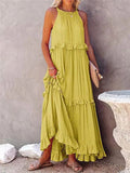 Summer New Holiday Wind Lotus Leaf Side Long Dress Swing Flowing Beach Dress