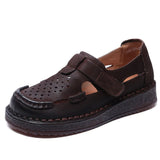 Time 99] Head Layer Of Cowhair Retro Handmade Hole Shoes Female Summer Beef Soft-Soled Mother Shoes With Hollow