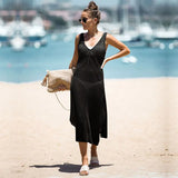 And Summer New Beach Hoodie Solid Color Open Fork Sling Shirt Bikini Long Beach Dress Women's
