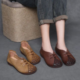 Layer Of Cowhite Retro National Style Single Shoes Women 2025 Spring New Flat Soft Sole Comfortable One-Footed Mother