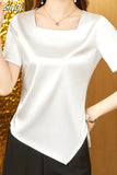 Blouse Women Square Collar Womens Tops Silk Short Sleeve Blouses Elegant Ladies Tops 2023 Fashion Summer Female