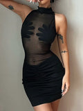INS 2024 Summer New Women's Fashion Round-Neck Sleeveless Sexy Perspective Fit-Up