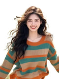 Retro Stripes Loose Lazy Sweater Knitted Women's 2025 New Winter Korean Wear Top