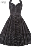 Women Summer Polka Dot Vintage Dress Fashion Party Office Lady 50s 60s Rockabilly Big Swing Halter Clothes Tunic