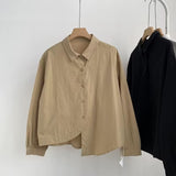 Spring And Autumn Small Long-Sleeved Shirt Loosely Irregular Swing Shirt Collar Literary Thin Single