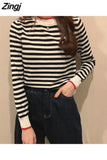 Women Spring Autumn Striped 3 Colors Simple All-match Fit Girl Cute Fashion Korean Style Leisure Comfortable