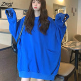 Hat Hoodies Women O-neck Solid Simple Pocket Aesthetic Comfortable Warm Basic Leisure Spring Autumn All-match Chic