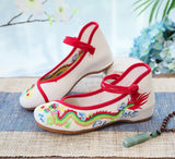 Zingj Dragon] Retro Embroidery Dragon Grain Shallow Mouth Plate Buckle Low Heel Canvas Embroidered Cloth Shoes Women's Single