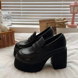 Coarse Black High-Heeled Women's Autumn 2025 New Student Thick-Soled Leveal Shoes JK Small Leather