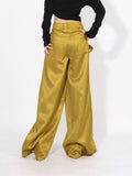 Zingj 2024 Stylish Wide-Leg Pants Pleated Zip Pocket Design Straight Casual