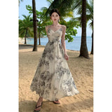 Zingj Photo Sleeveless Halter Dress Female Summer New Design Sense Ink Painting Waist Show Thin