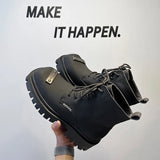 Zingj New Square Casual Men's Hairstylist British Black Fashion Boots